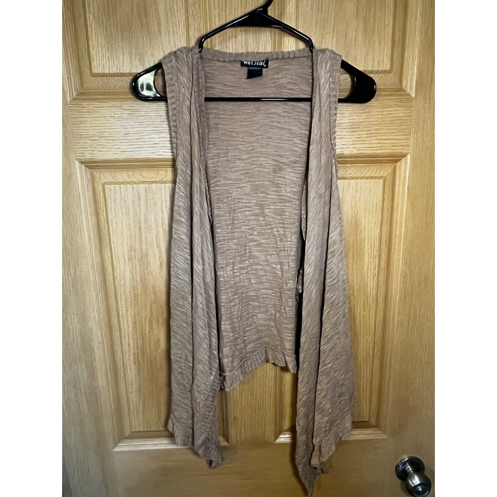 Wet Seal Womens Tan Marled Knit Open Front Waterfall Draped Vest Medium